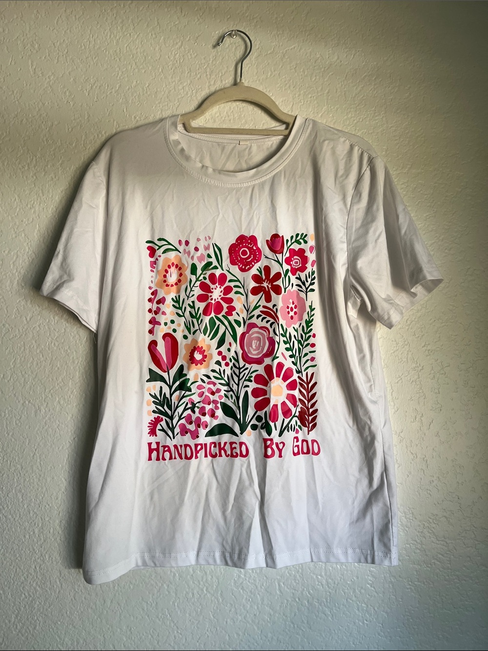 Handpicked By God Floral Graphic Tee - White with Pink & Green Print